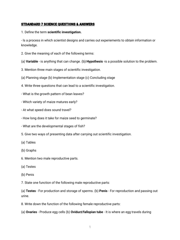 Std7 Science Questions & Answers | PDF