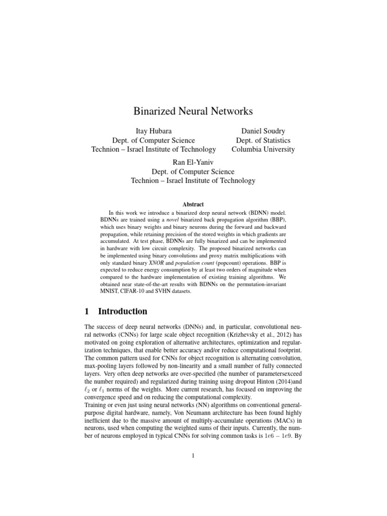 Binarized Neural Networks | PDF | Deep Learning | Algorithms