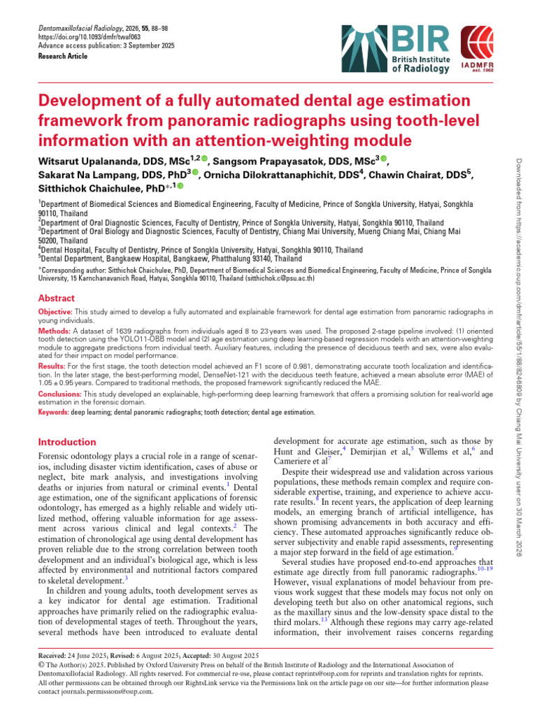 Development of A Fully Automated Dental Age Estimation Framework From ...
