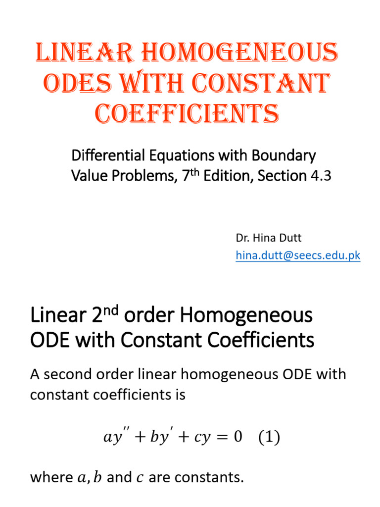 Homogeneous Linear ODEs With Constant Coefficients | PDF