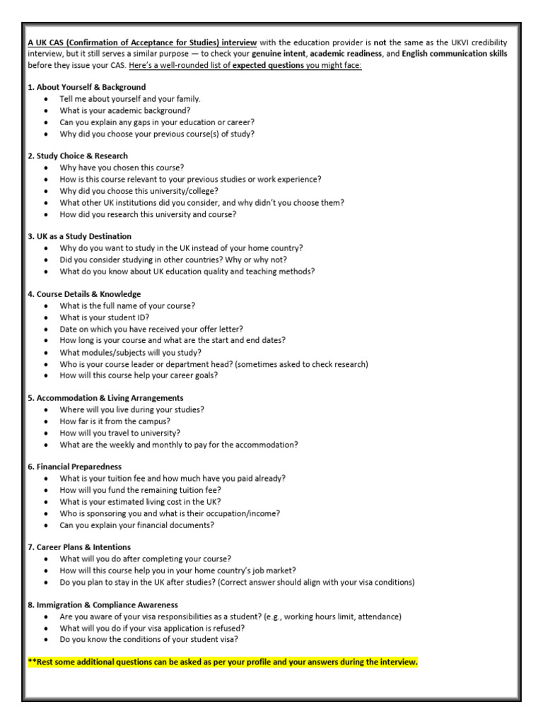 Interview Questionnaire - Uk Cas | PDF | Travel Visa