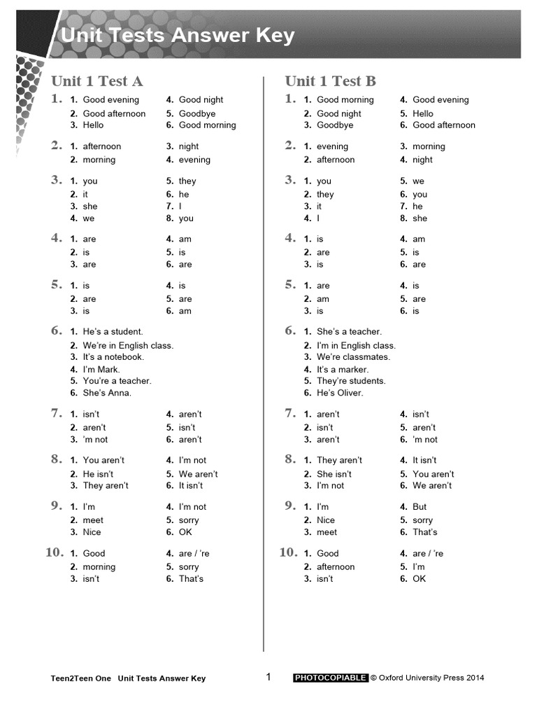 T2T One Unit Test Answer Key | PDF | Grandparent