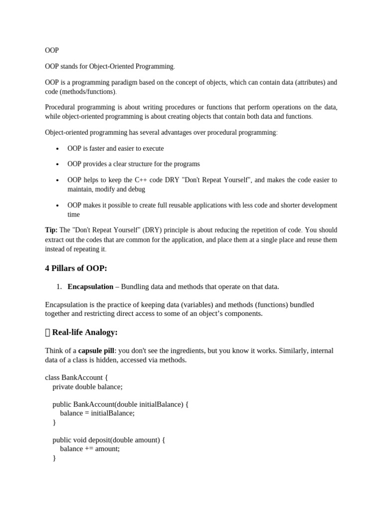 4 Pillars of OOP:: Encapsulation | PDF | Object Oriented Programming ...