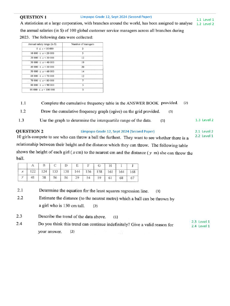 Grade 12 Extra Class 2 Term 3 p1q1 Level 1&2 | PDF