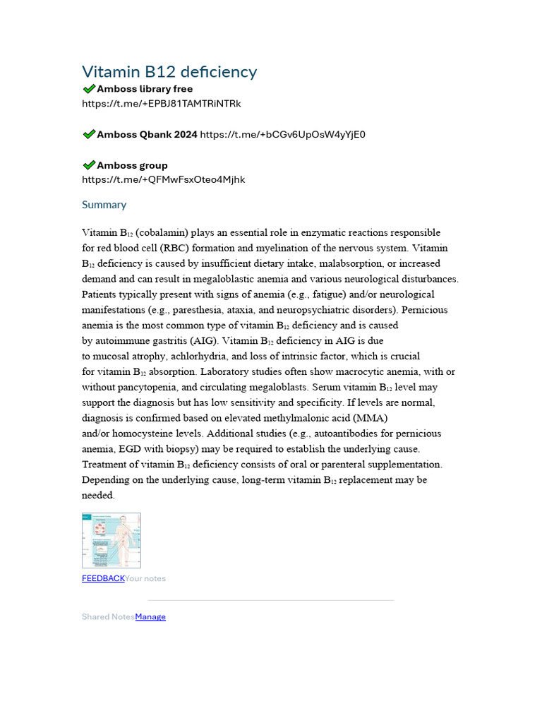 Vitamin B12 Deficiency | PDF | Vitamin B12 | Anemia