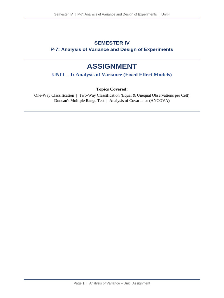 Unit1 ANOVA Assignment | PDF | Analysis Of Variance | Errors And Residuals