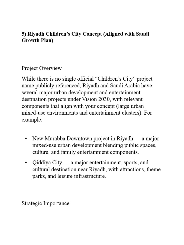 5) Riyadh Children's City Concept (Aligned With Saudi Growth Plan) | PDF