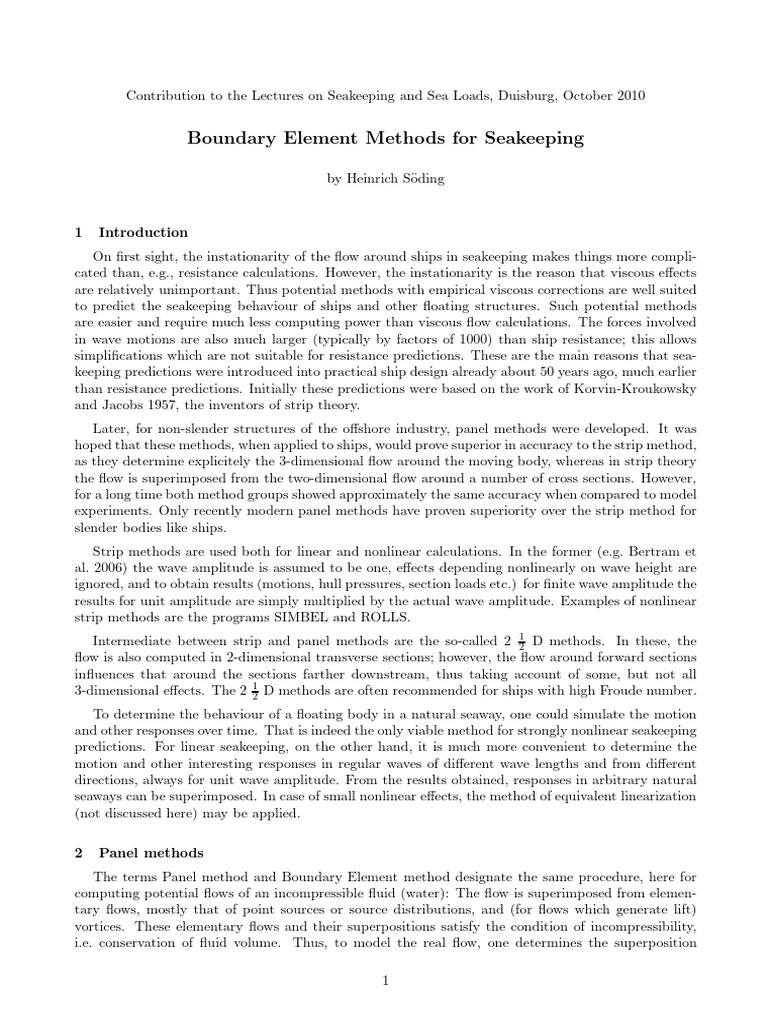 Boundary Element Methods For Seakeeping | PDF | Waves | Bending
