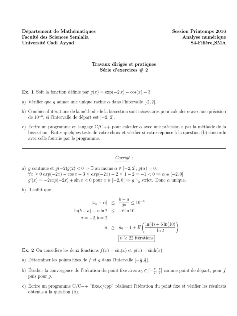 TD2 Analyse Numérique FSSM | PDF | Analyse numérique | Analyse mathématique