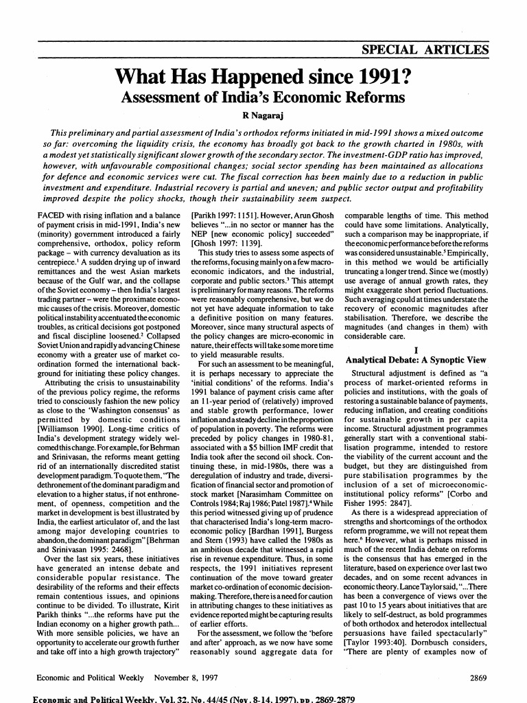 India's Economic Reforms: 1991 Assessment | PDF