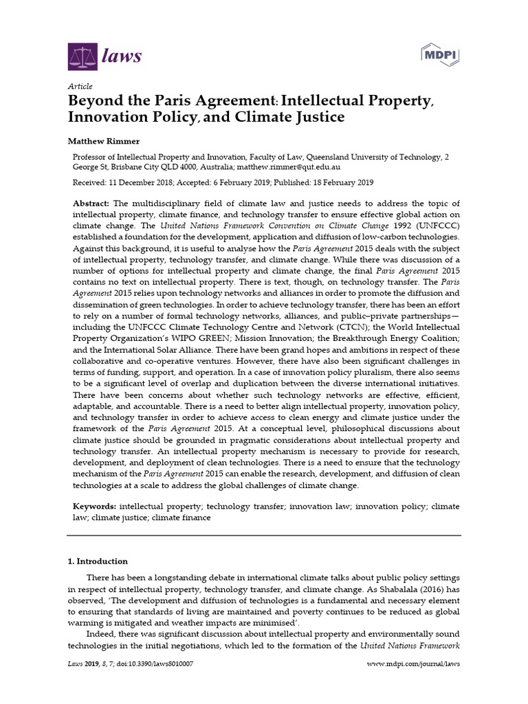 Beyond The Paris Agreement Intellectual Property I | PDF | World ...