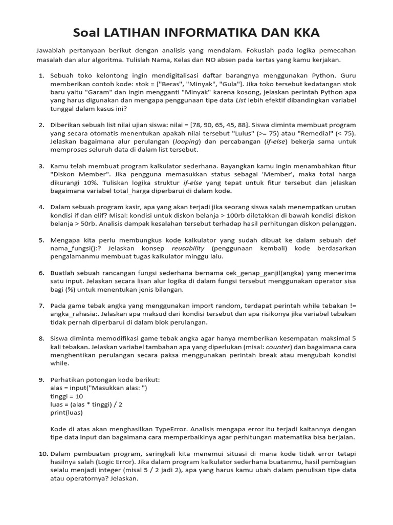 Soal Latihan Informatika Dan Kka | PDF