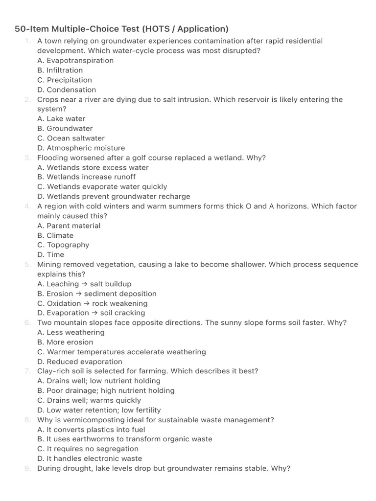 50-Item Multiple-Choice Test (HOTS: Application) | PDF | Magma | Fault ...