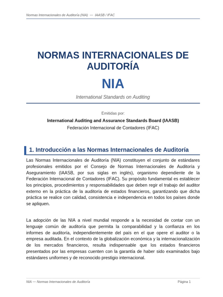 NIA Normas Internacionales de Auditoria | PDF | Auditoría financiera ...