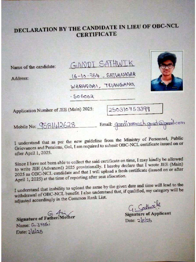 OBC-NCL Declaration Form | PDF