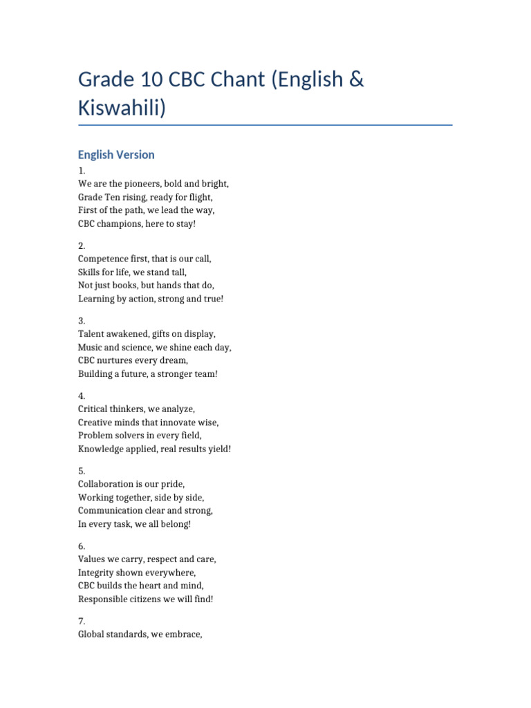 Grade 10 CBC Chant | PDF