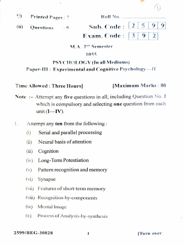 ECP PYQ Sem-2 | PDF | Memory | Attention