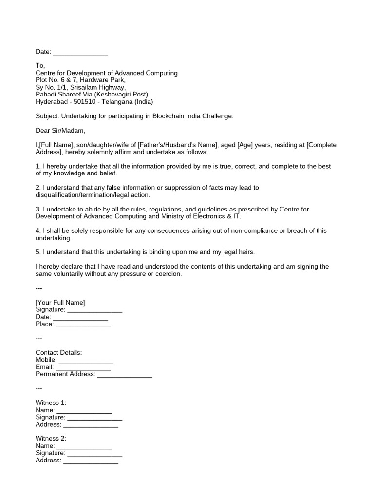 Sample Undertaking | PDF