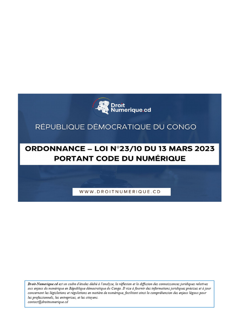 Code Du Numerique I RD Congo | PDF | Informatique | Sécurité des ...