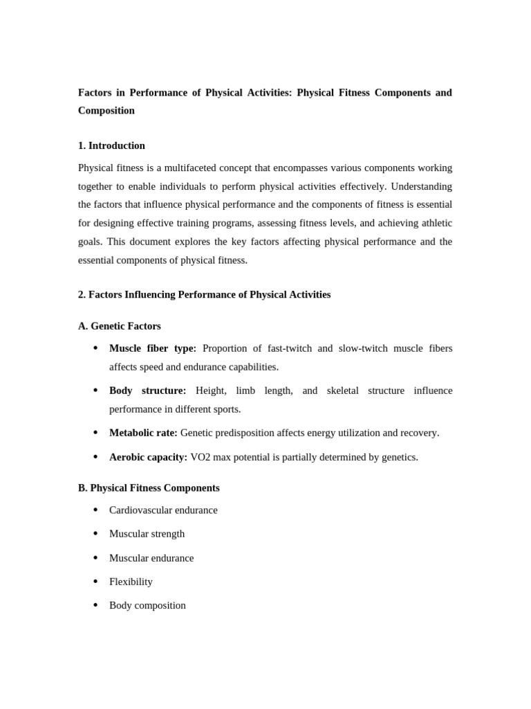 Factors in Performance of Physical Activities - Physical Fitness ...