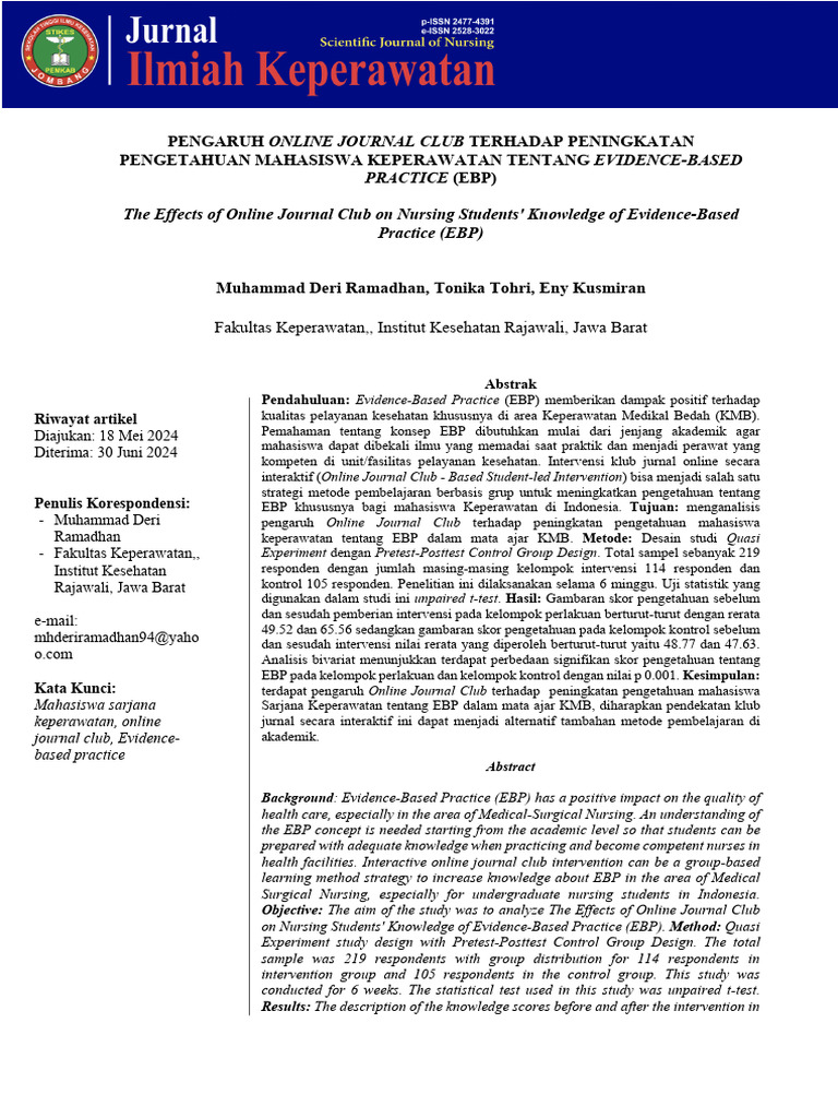Online Journal Club Evidence-Based Practice The Effects of Online ...