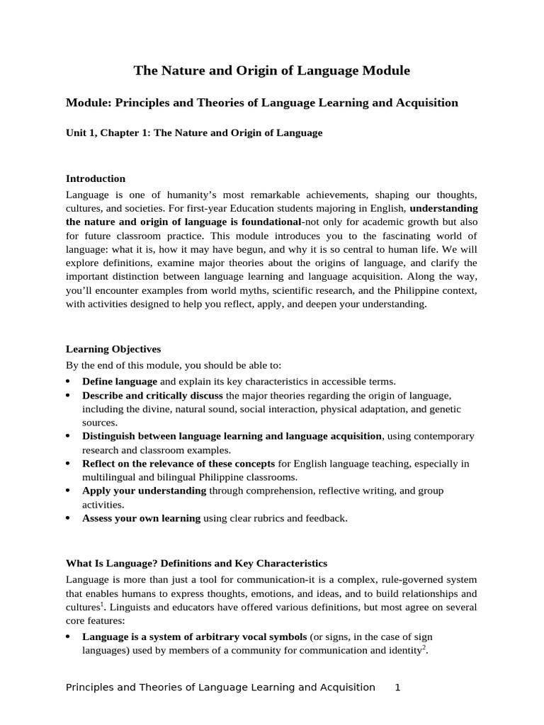 The Nature and Origin of Language Module | PDF | Language Acquisition ...
