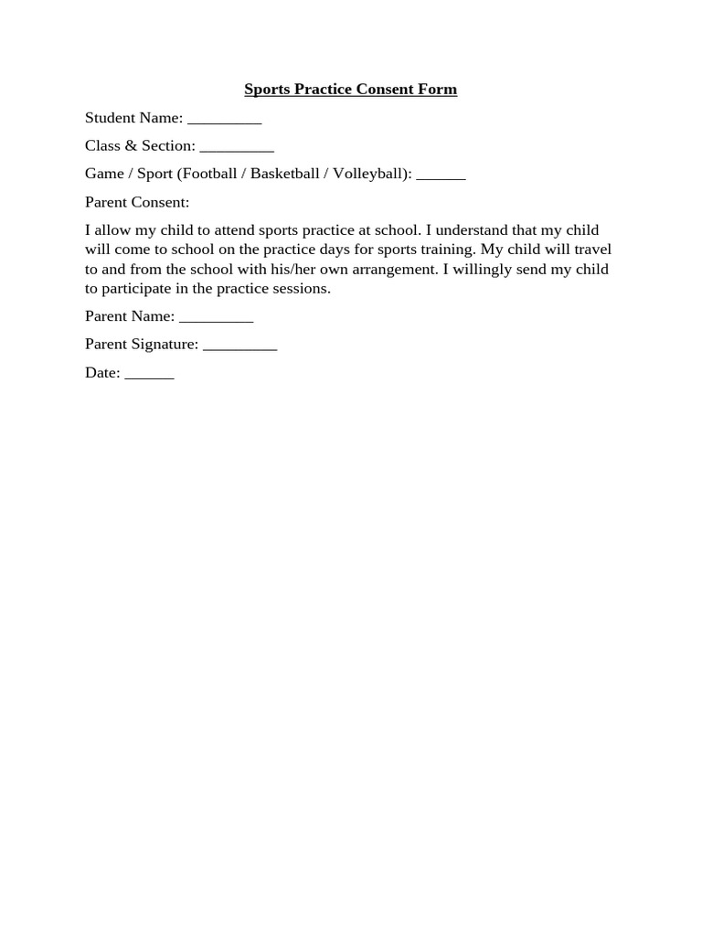 Sports Practice Consent Form | PDF