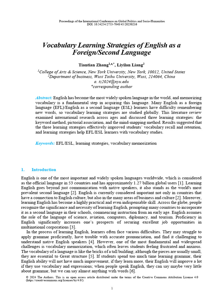 Vocabulary Learning Strategies of English As A Foreign/Second Language ...
