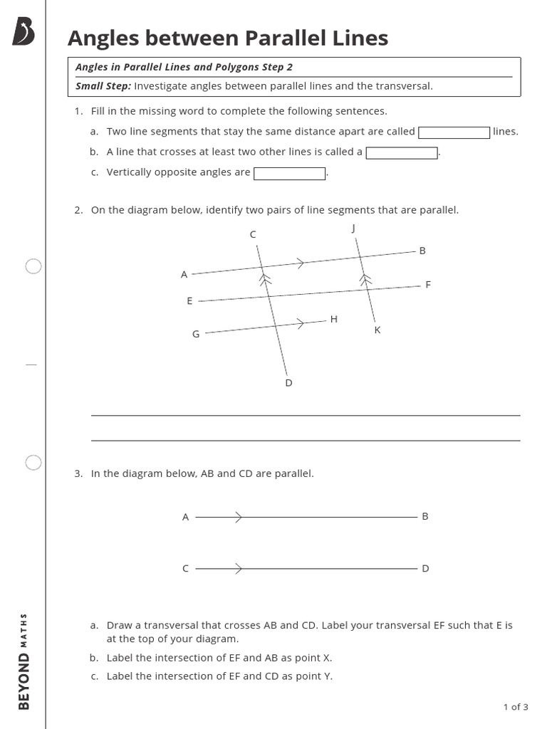 Criteria B - Angles Between Parallel Lines | PDF | Angle | Euclidean ...