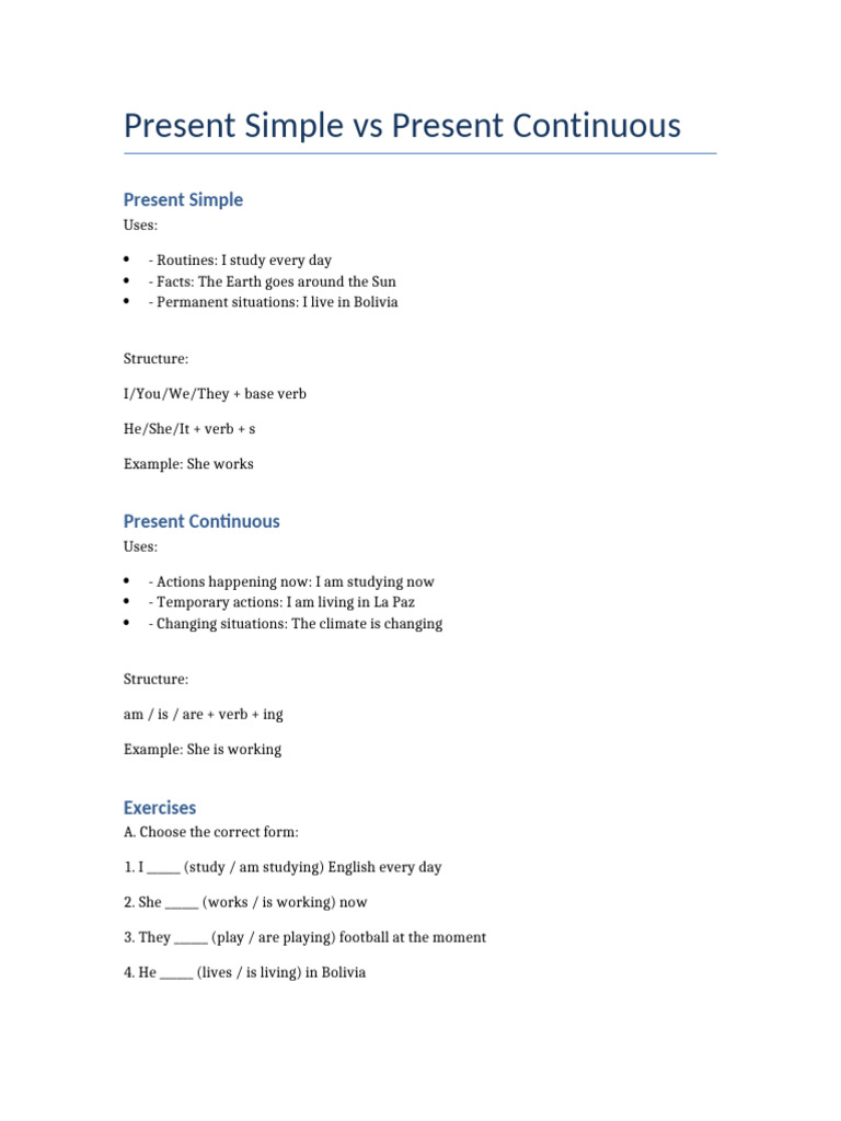 Present Simple Vs Continuous | PDF