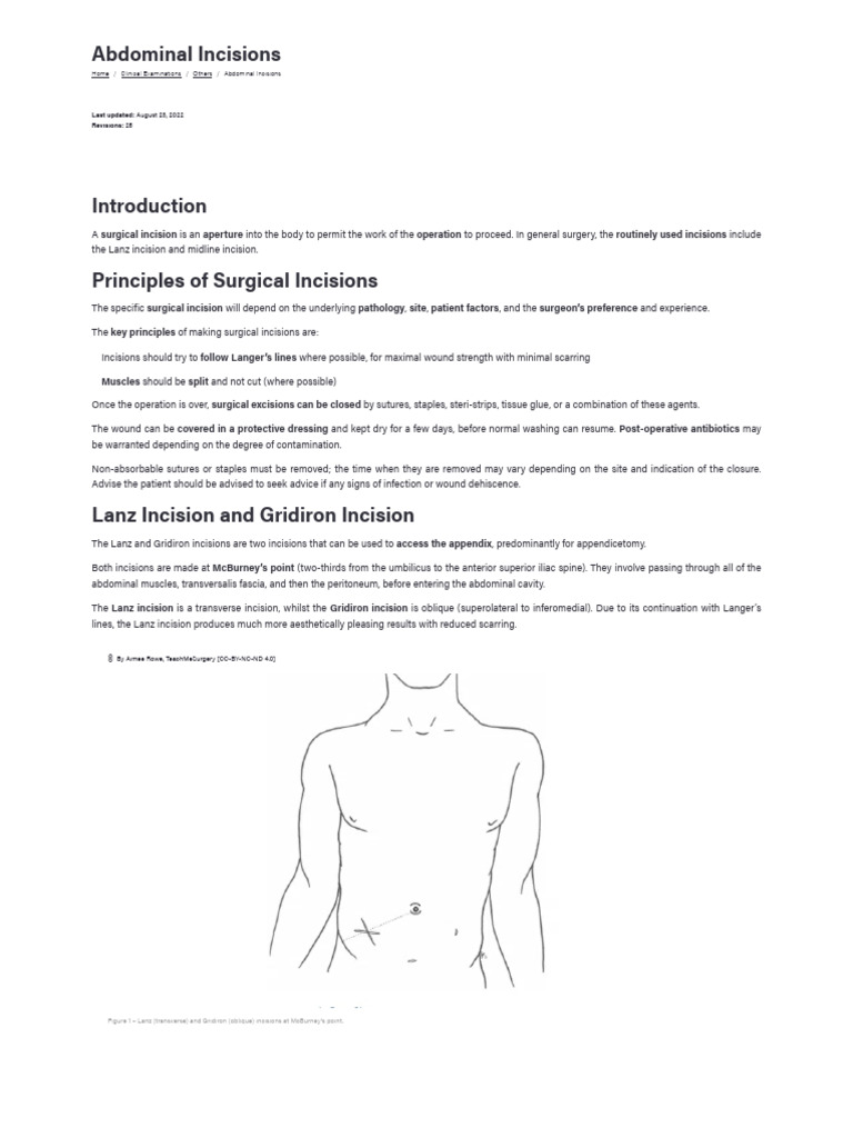 Abdominal Incisions - Lanz - Kocher - Midline - TeachMeSurgery | PDF ...