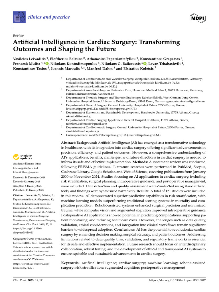 Artificial Intelligence in Cardiac Surgery - Transforming Outcomes and ...
