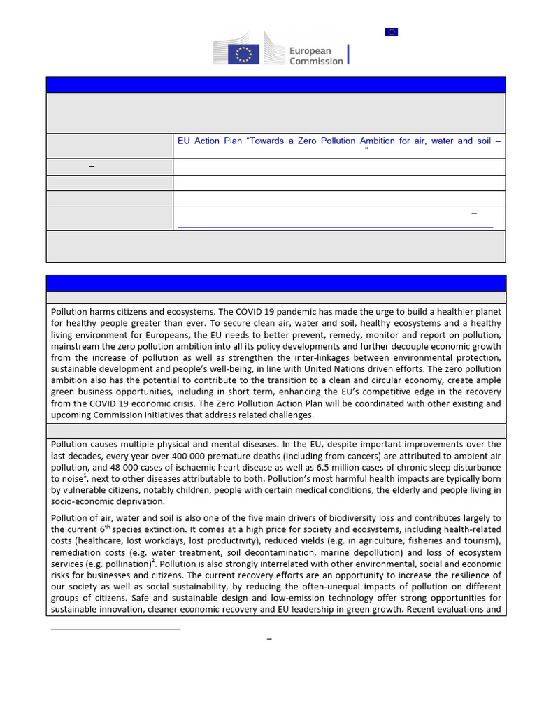 Zero Pollution Action Plan Roadmap | PDF | Pollution | Sustainability