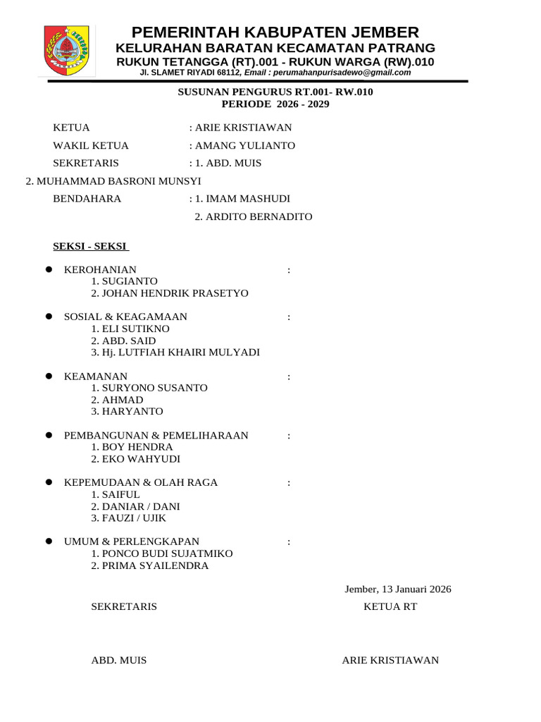 Susunan Pengurus RT | PDF