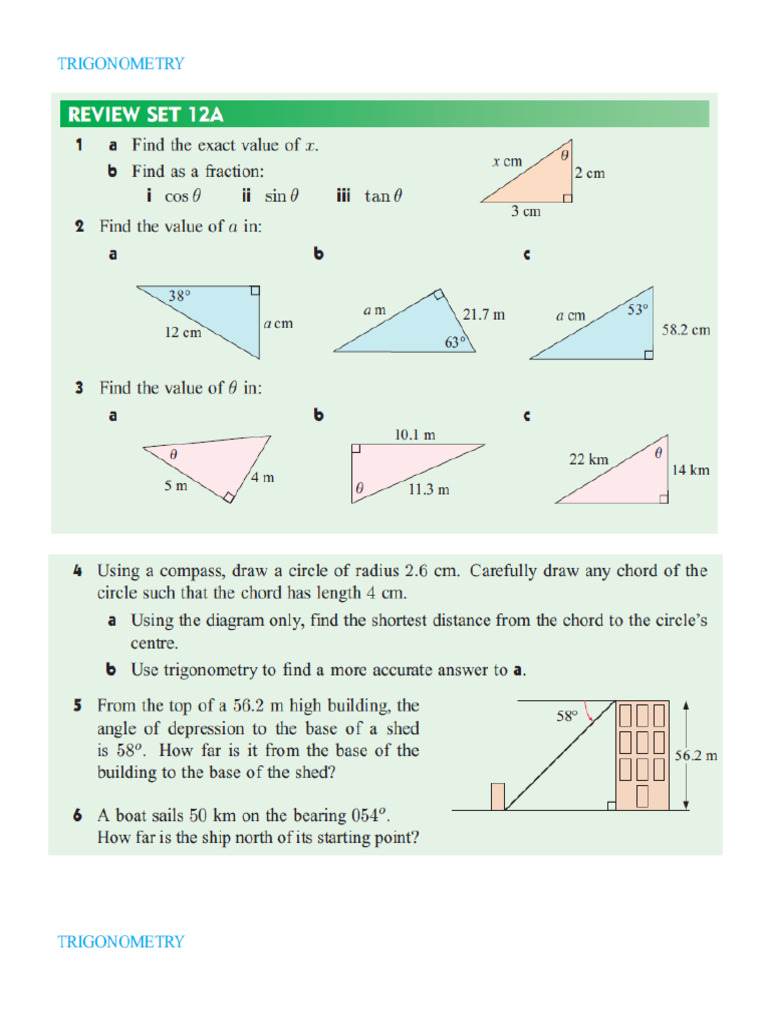 Extra Practice - Trigonometry - Review Set 12A+Answer Key | PDF