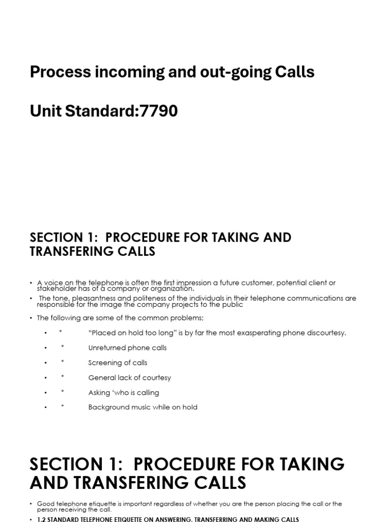 7790 Process Incoming and Out-Going Calls | PDF | Telephone Call | Oral ...