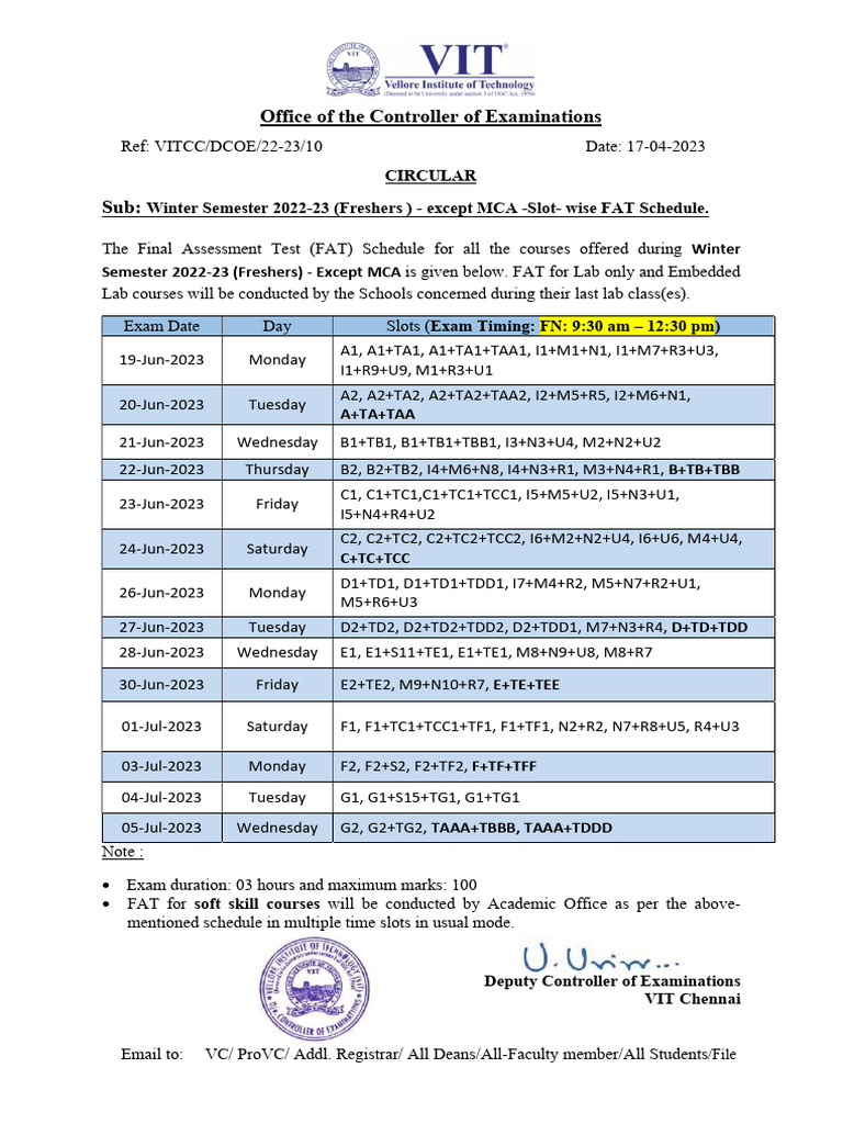 10-FAT Schedule Freshers 2022-23 | PDF