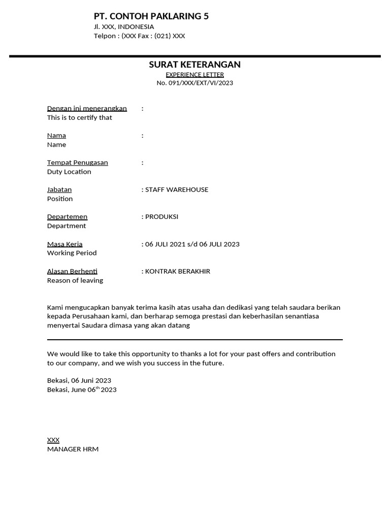 Contoh Paklaring Pt. Nia | PDF