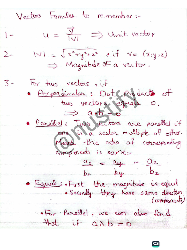 Vector Formulas | PDF