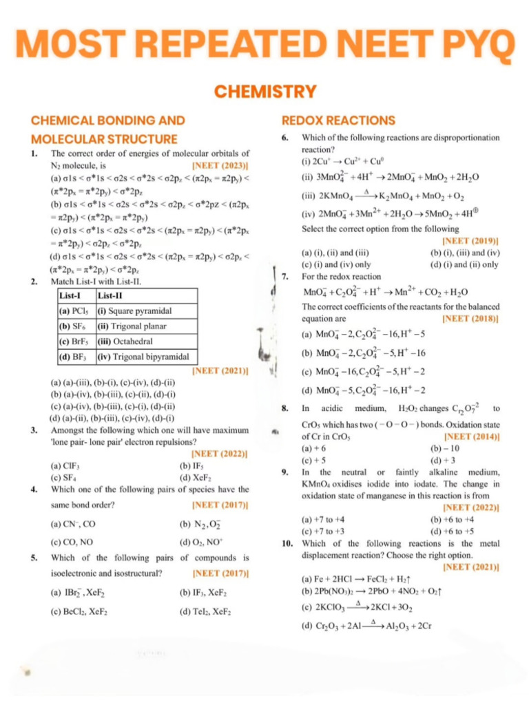 Most Repeated Pyq Chemistry | PDF