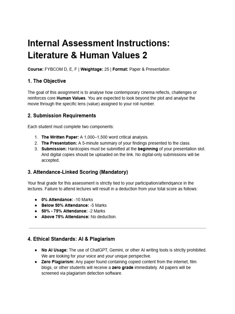 Internal Assignment Instructions - FYBCom | PDF