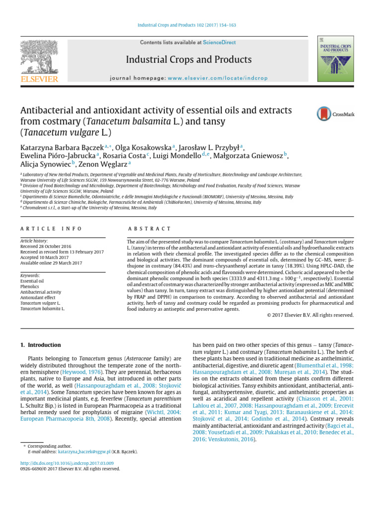 Antibacterial and Antioxidant Activity of Essential Oils | PDF