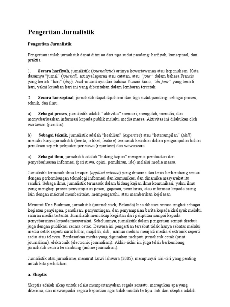 Pengertian Jurnalistik