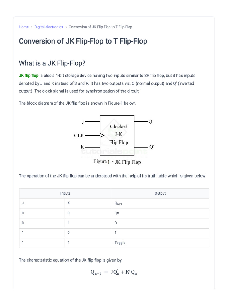 Conversion of JK Flip-Flop To T Flip-Flop | PDF | Electronic ...