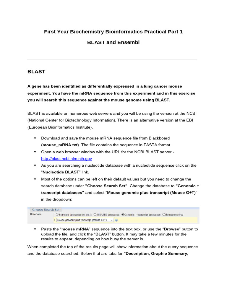 BC - Y1 - Bioinformatics - Practical - 1 WITH ANSWERS | PDF | National ...