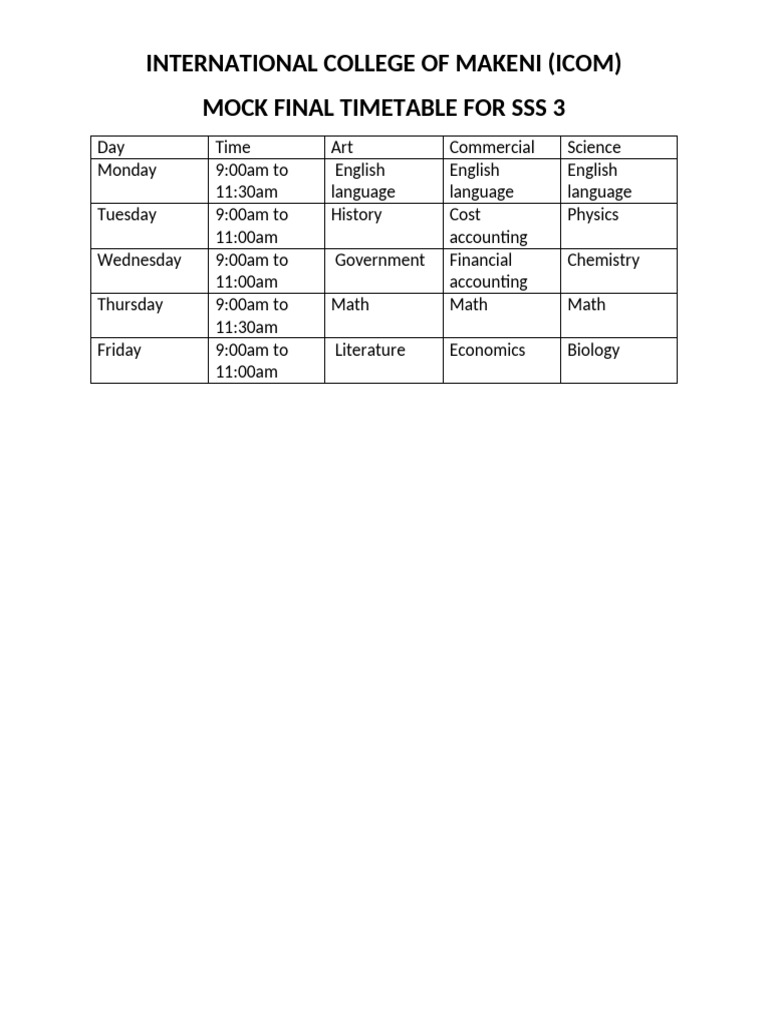 Mock Timetable | PDF
