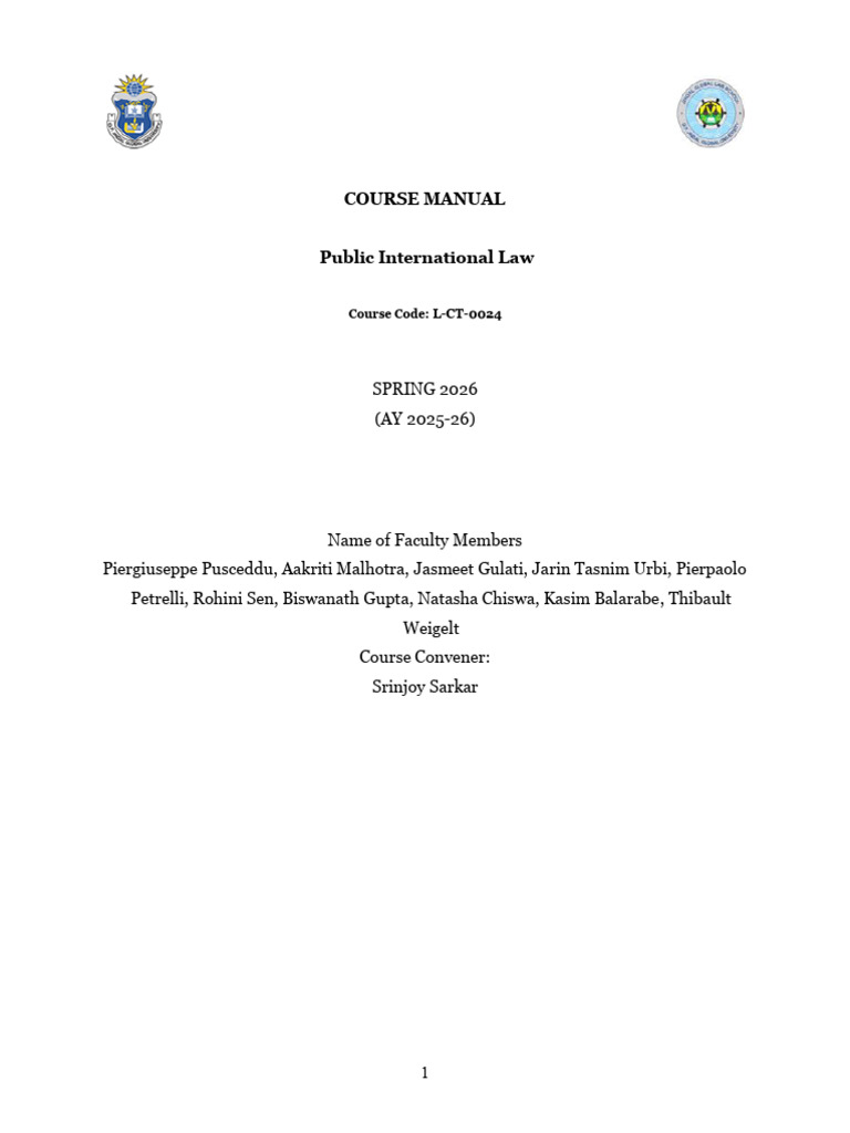 Public Int Law - 2026 - Course Manual | PDF | International Law | Knowledge