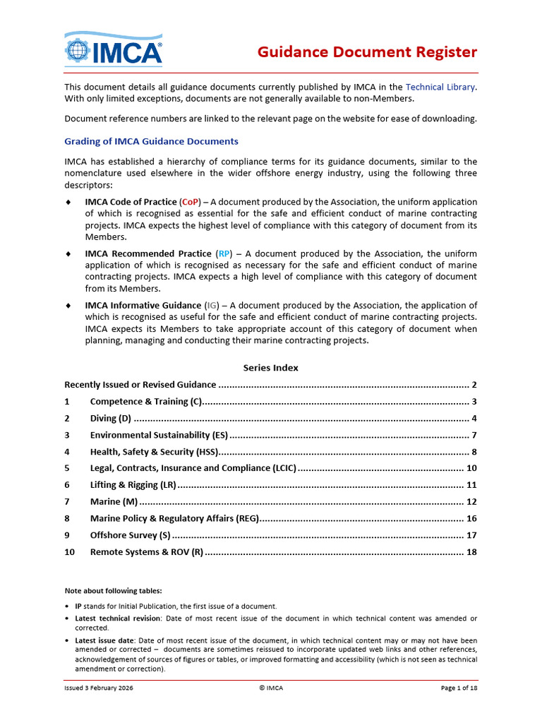 Imca Guidance Document Register | PDF | Underwater Diving ...