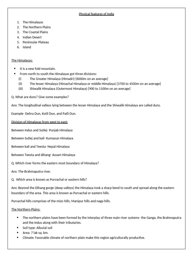 Physical Features of Indi1 | PDF | Himalayas | Earth Sciences
