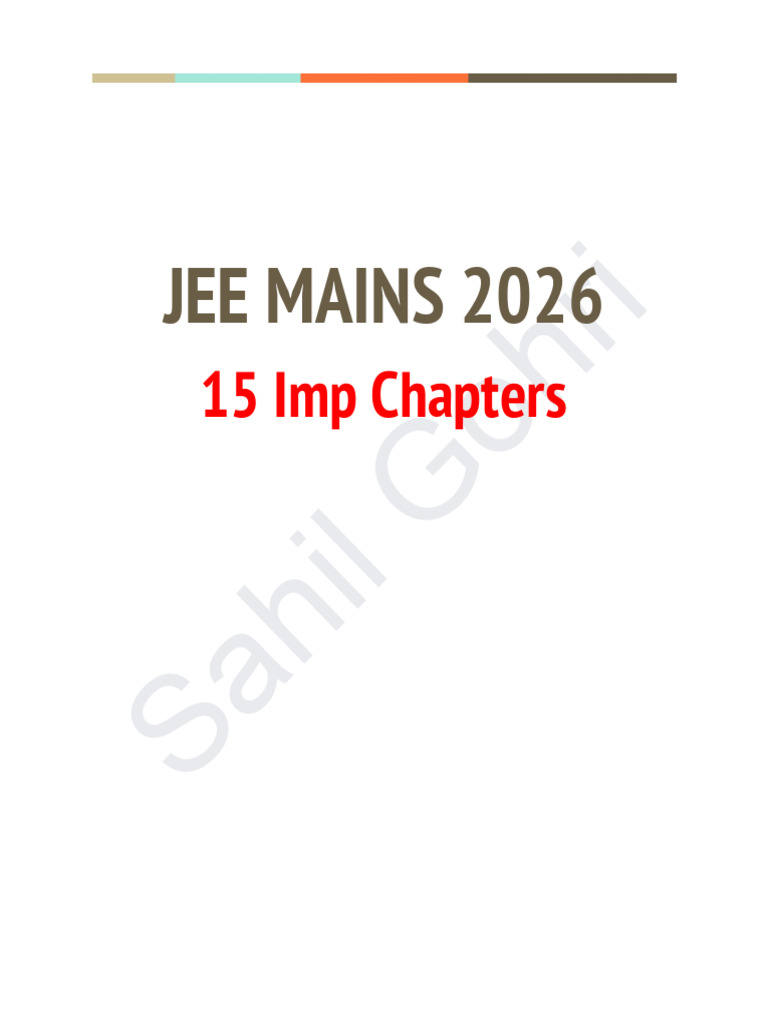 JEE Mains 2026 Last 20 Days | PDF